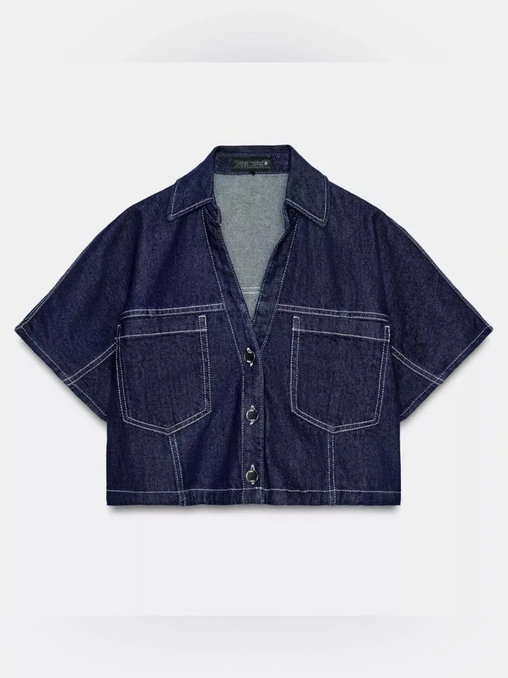 ZARA DENIM CROPPED TOP - Picture 2 of 16